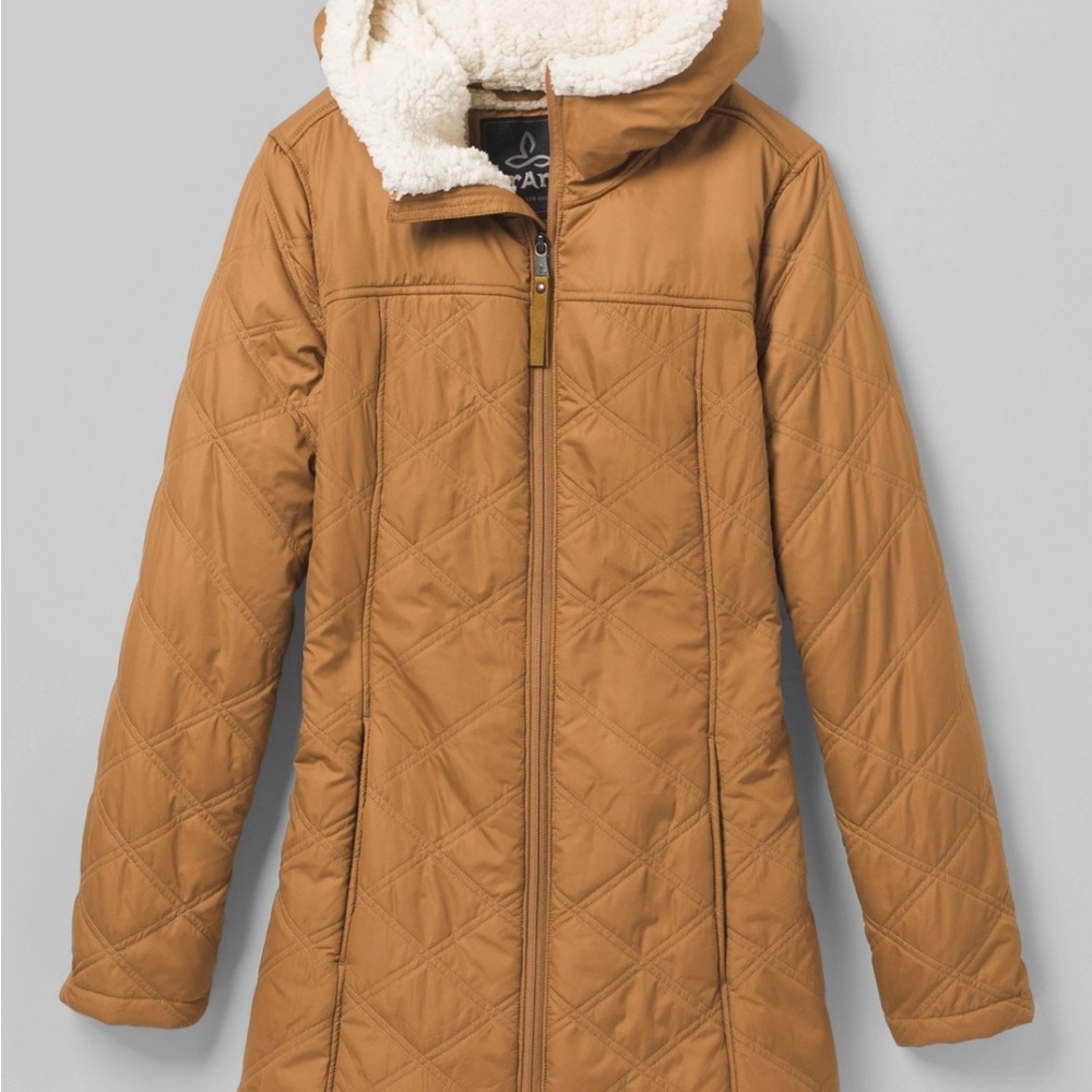 Prana Tan Puffer Sherpa Lined Jacket with Hood